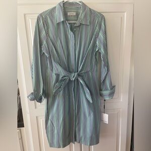 Calvin Klein Pin-Striped Tie Waist Long Sleeved Dress, Size 6